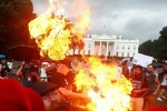 burning US flag, burning US flag, 2 protesters arrested for burning u s flag outside white house on american independence day, American independence day